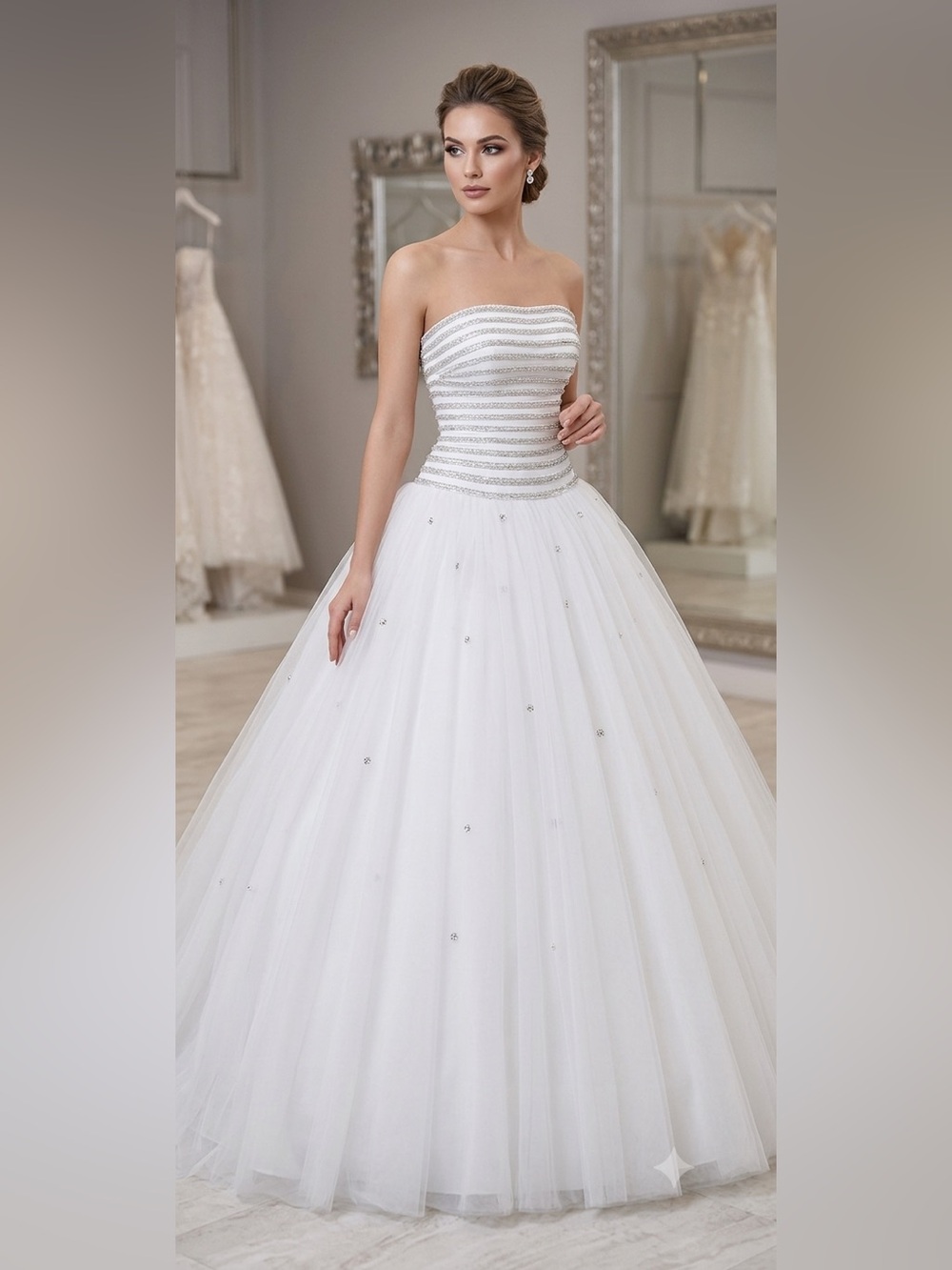 Justin Alexander Wedding Dress CNS-Hampton Size 8 Beaded Corset‎ Tulle Ball Gown